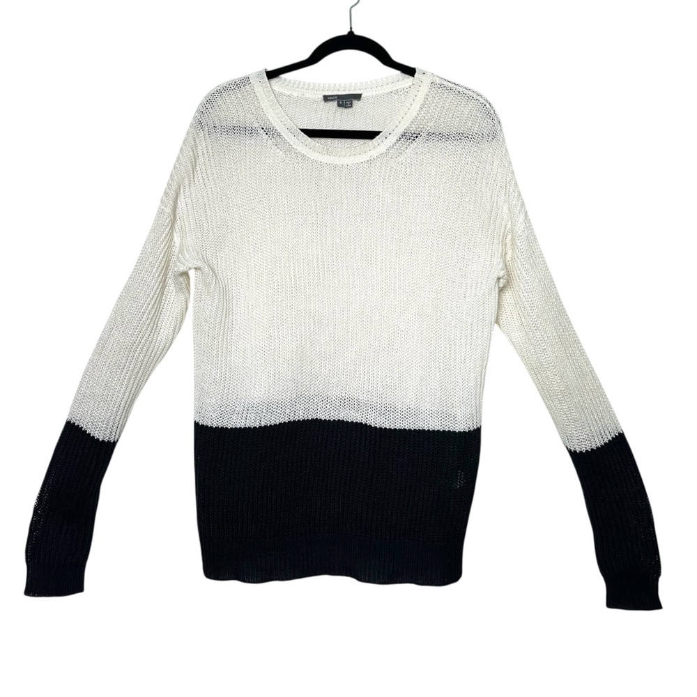Vince Quiet Luxury 100% Linen Open Knit Coastal Sweater Minimalist Oversized